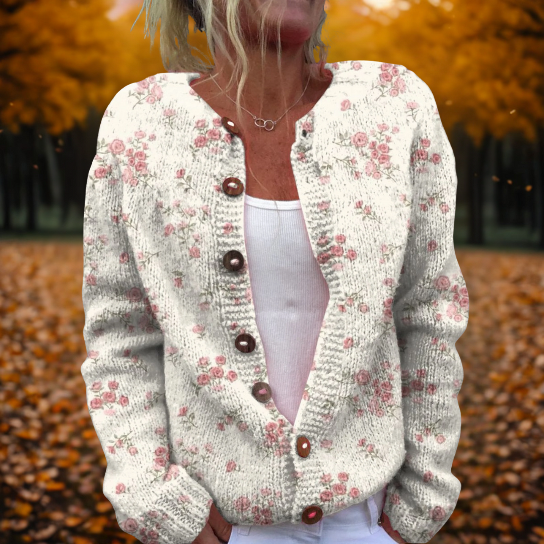 Pink Rose Knit Cardigan | Women | Floral Knit | Button Front | Soft Knit | Steven & Levon