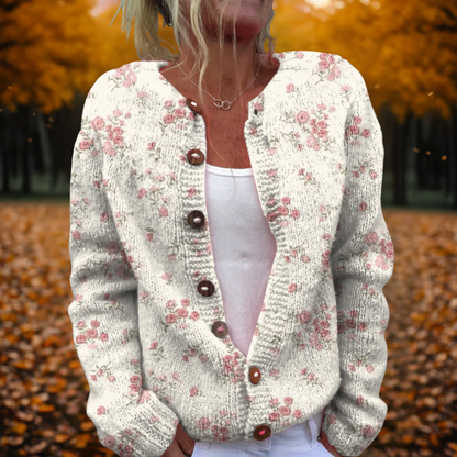 Pink Rose Knit Cardigan | Women | Floral Knit | Button Front | Soft Knit | Steven & Levon