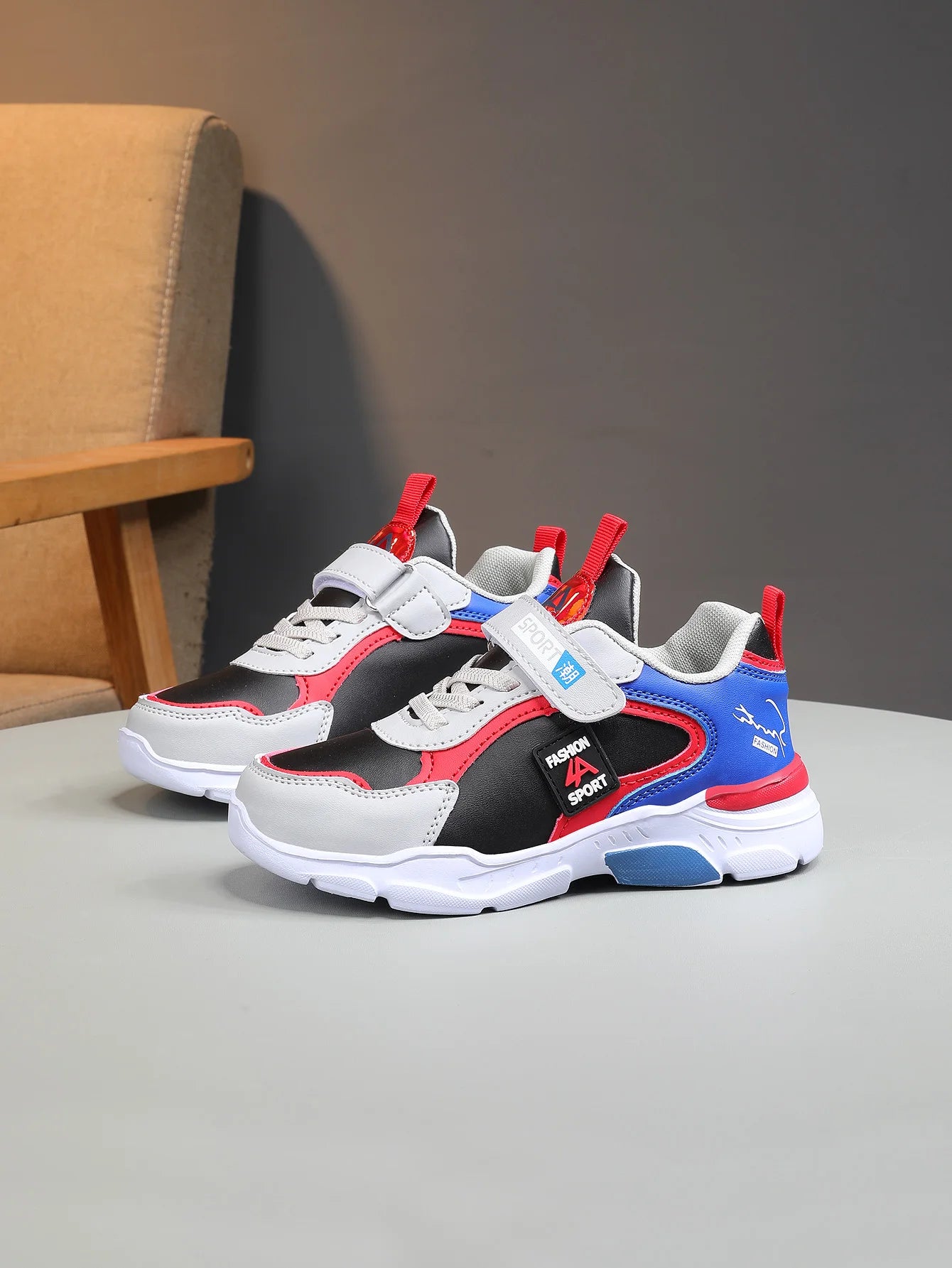 Kids Sports Sneakers | Boys | Breathable | Hook & Loop Strap | Non-Slip Running Shoes | Yellow | Steven & Levon