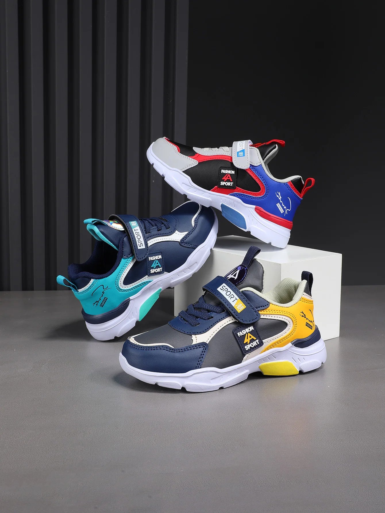 Kids Sports Sneakers | Boys | Breathable | Hook & Loop Strap | Non-Slip Running Shoes | Yellow | Steven & Levon