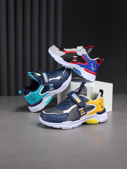 Kids Sports Sneakers | Boys | Breathable | Hook & Loop Strap | Non-Slip Running Shoes | Yellow | Steven & Levon