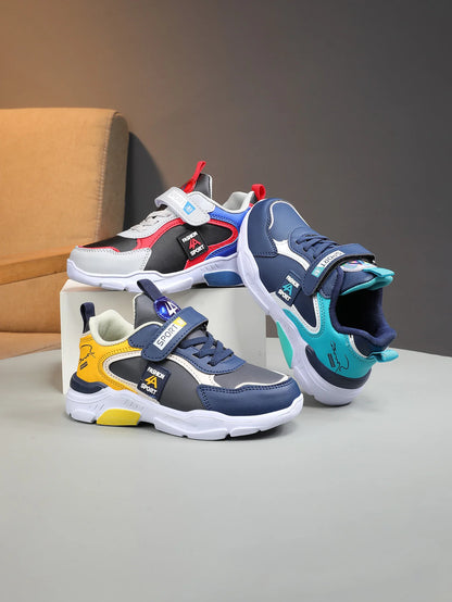 Kids Sports Sneakers | Boys | Breathable | Hook & Loop Strap | Non-Slip Running Shoes | Yellow | Steven & Levon