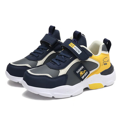 Kids Sports Sneakers | Boys | Breathable | Hook & Loop Strap | Non-Slip Running Shoes | Yellow | Steven & Levon