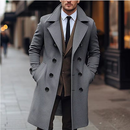 Wool Blend Double Breasted Long Trench | Men Peacoat | Business Casual | Steven & Levon