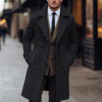 Wool Blend Double Breasted Long Trench | Men Peacoat | Business Casual | Steven & Levon