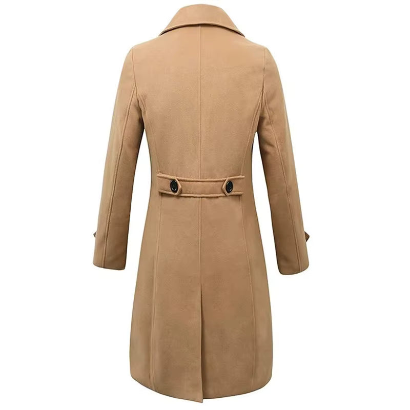 Wool Blend Double Breasted Long Trench | Men Peacoat | Business Casual | Steven & Levon