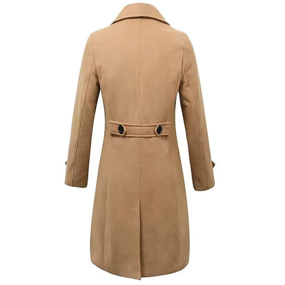 Wool Blend Double Breasted Long Trench | Men Peacoat | Business Casual | Steven & Levon