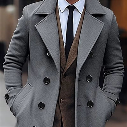 Wool Blend Double Breasted Long Trench | Men Peacoat | Business Casual | Steven & Levon