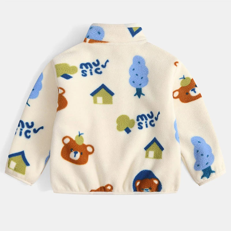 Kids Bear Print Fleece Jacket | Boys & Girls | Zip Up | Plush Winter Coat | Warm Outerwear | Steven & Levon