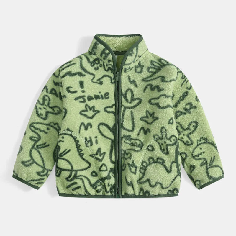 Kids Bear Print Fleece Jacket | Boys & Girls | Zip Up | Plush Winter Coat | Warm Outerwear | Steven & Levon