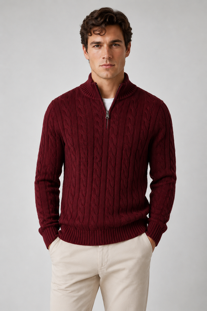 Men's Cable Knit Quarter Zip Sweater | Mock Neck | Long Sleeve | Warm Knit | Steven & Levon