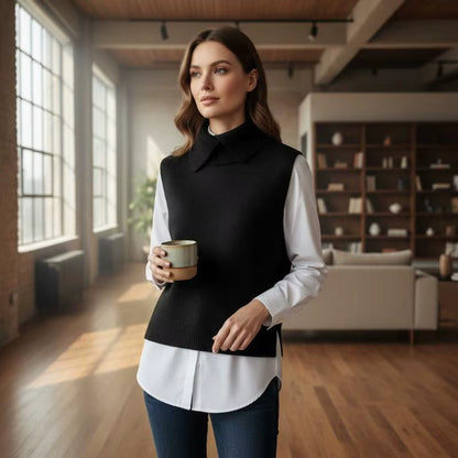 Women's Knitted Vest | Collarless Sleeveless Casual Korean Style | Steven & Levon
