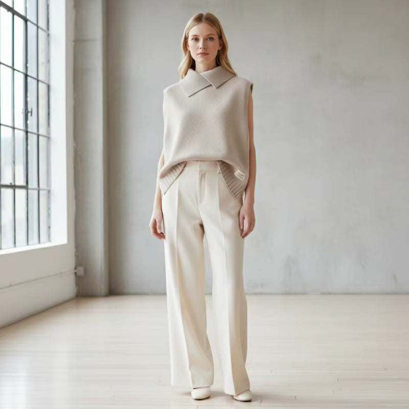 Women's Knitted Vest | Collarless Sleeveless Casual Korean Style | Steven & Levon