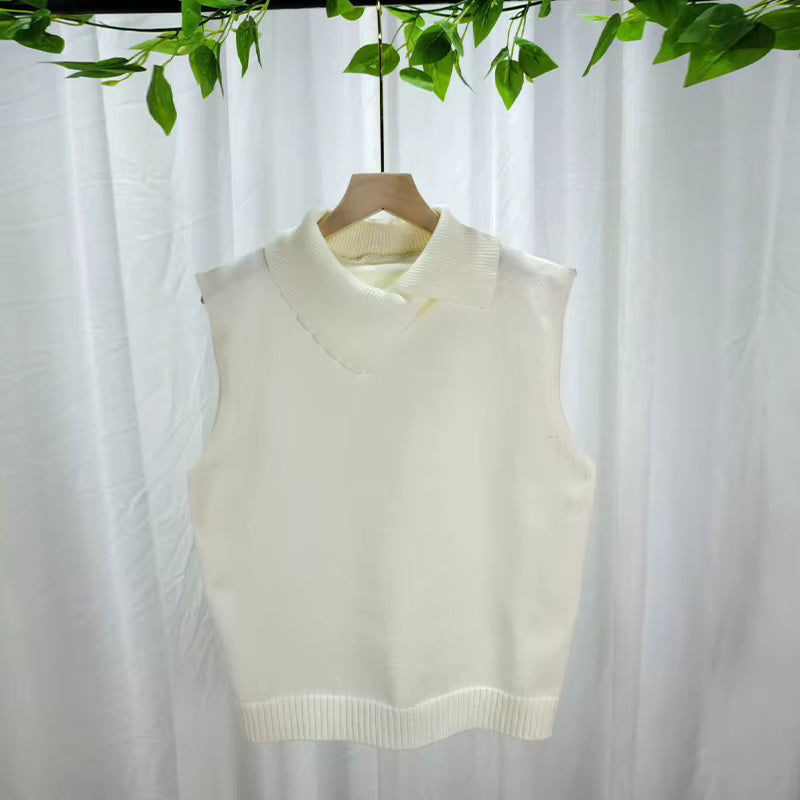 Women's Knitted Vest | Collarless Sleeveless Casual Korean Style | Steven & Levon