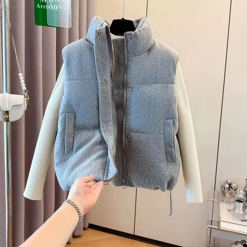 Women's Grey Padded Gilet | Warm Cotton Sleeveless High Neck Vest | Steven & Levon