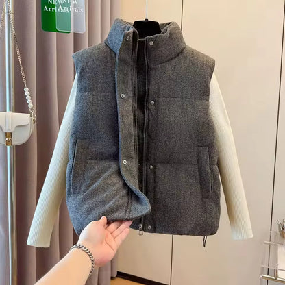 Women's Grey Padded Gilet | Warm Cotton Sleeveless High Neck Vest | Steven & Levon