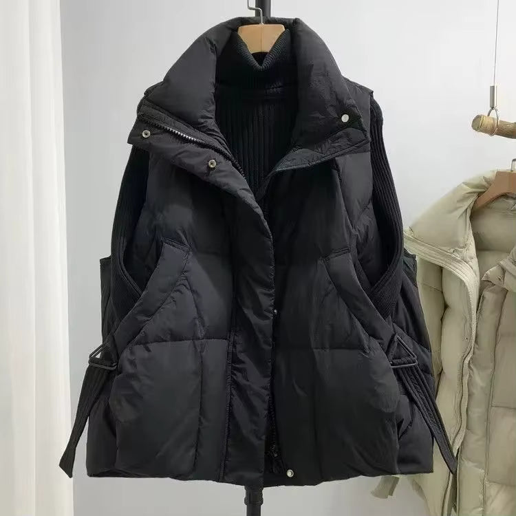Women's Down Vest Jacket | Cotton Blend | Sleeveless Stand Collar | Steven & Levon