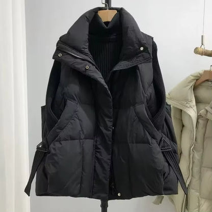 Women's Down Vest Jacket | Cotton Blend | Sleeveless Stand Collar | Steven & Levon