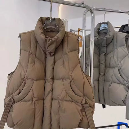 Women's Down Vest Jacket | Cotton Blend | Sleeveless Stand Collar | Steven & Levon