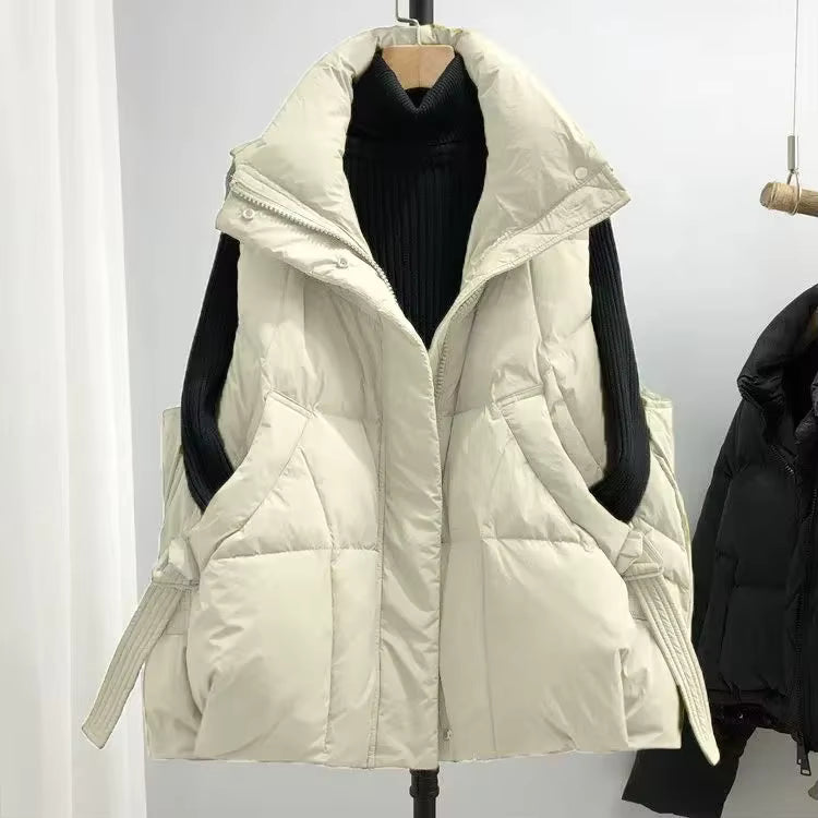 Women's Down Vest Jacket | Cotton Blend | Sleeveless Stand Collar | Steven & Levon