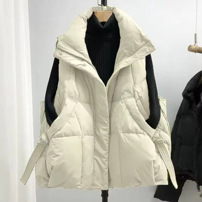 Women's Down Vest Jacket | Cotton Blend | Sleeveless Stand Collar | Steven & Levon