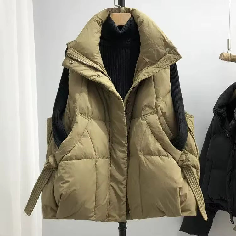Women's Down Vest Jacket | Cotton Blend | Sleeveless Stand Collar | Steven & Levon
