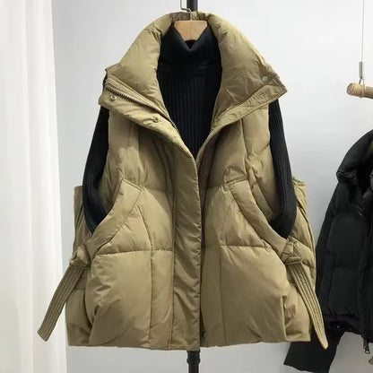 Women's Down Vest Jacket | Cotton Blend | Sleeveless Stand Collar | Steven & Levon
