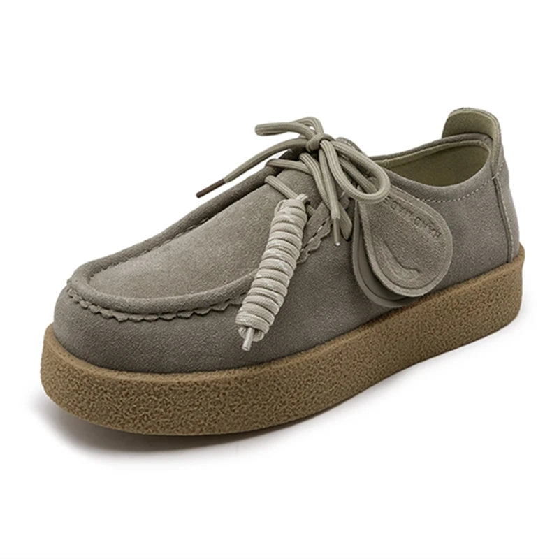 Suede Loafers | Women | Genuine Leather | Lace-Up | British Style | Army Green | Steven & Levon