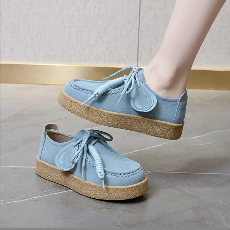 Suede Loafers | Women | Genuine Leather | Lace-Up | British Style | Army Green | Steven & Levon