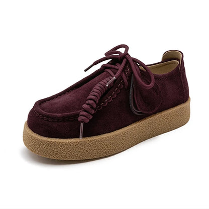 Suede Loafers | Women | Genuine Leather | Lace-Up | British Style | Army Green | Steven & Levon