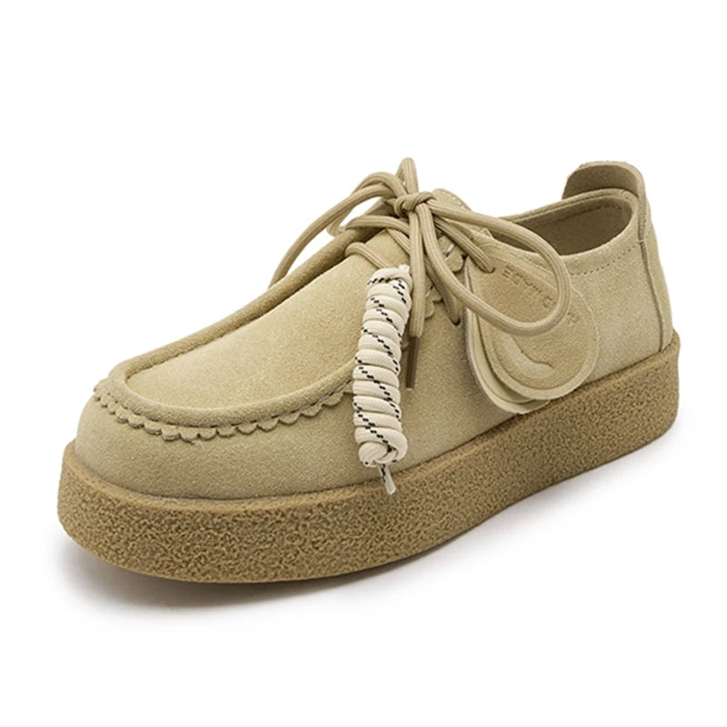 Suede Loafers | Women | Genuine Leather | Lace-Up | British Style | Army Green | Steven & Levon