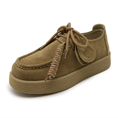 Suede Loafers | Women | Genuine Leather | Lace-Up | British Style | Army Green | Steven & Levon