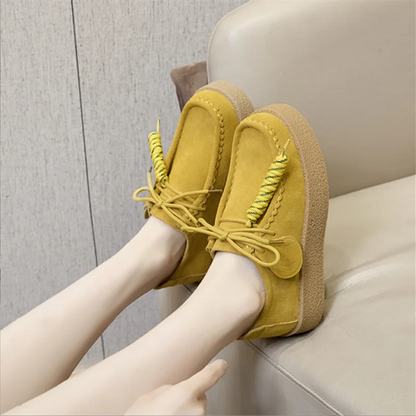 Suede Loafers | Women | Genuine Leather | Lace-Up | British Style | Army Green | Steven & Levon