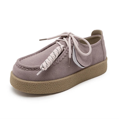 Suede Loafers | Women | Genuine Leather | Lace-Up | British Style | Army Green | Steven & Levon