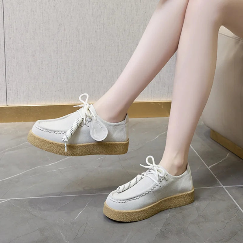 Suede Loafers | Women | Genuine Leather | Lace-Up | British Style | Army Green | Steven & Levon