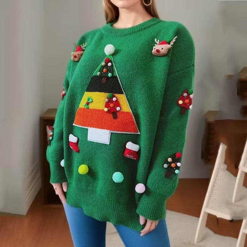 Christmas Tree Sweater | Womens Jacquard Knit | Loose Fit Round Neck | Winter Wear | Steven & Levon