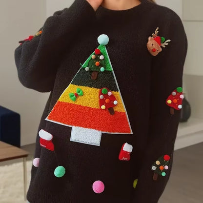 Christmas Tree Sweater | Womens Jacquard Knit | Loose Fit Round Neck | Winter Wear | Steven & Levon
