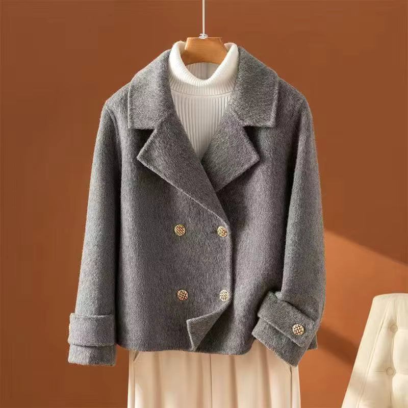 Women's Wool Coat | Double Breasted | Short Length | Long Sleeve | Elegant Winter Outerwear | Steven & Levon