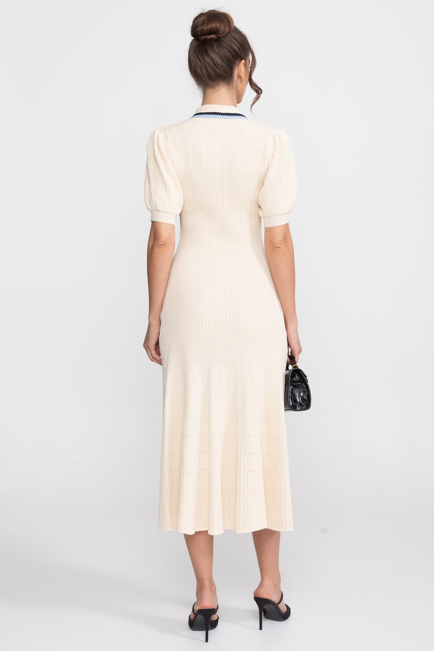 Polo Collar Knit Midi Dress | Women | Short Sleeve | Cream | Steven & Levon