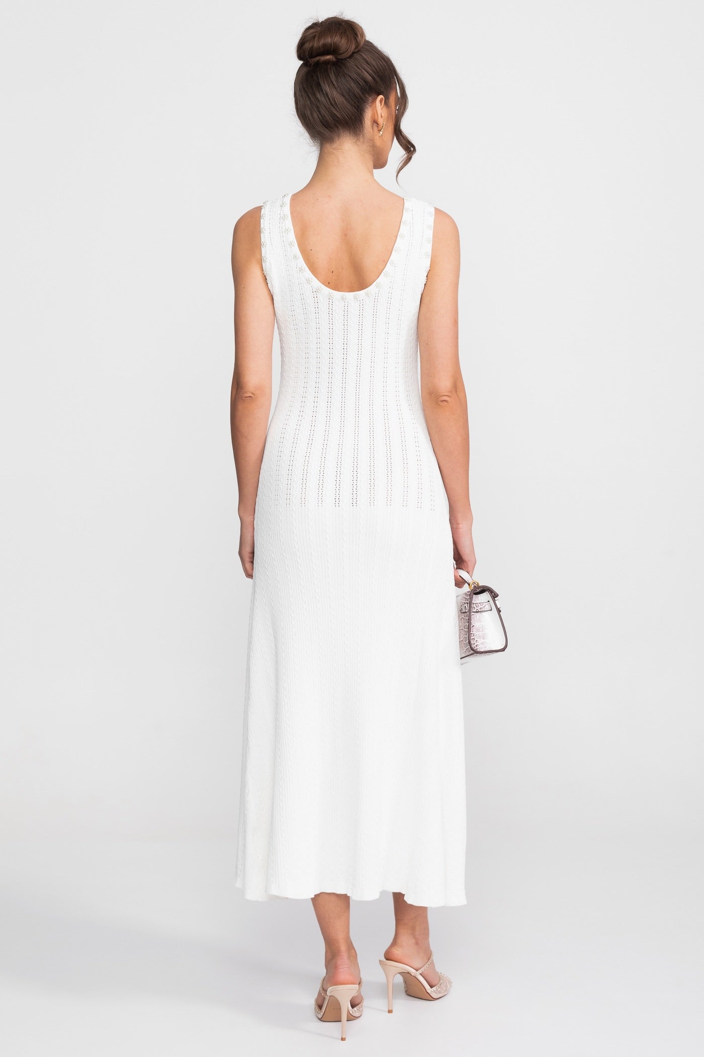 Ribbed Knit Dress & Cardigan Set | Women | Pearl Buttons | White | Steven & Levon