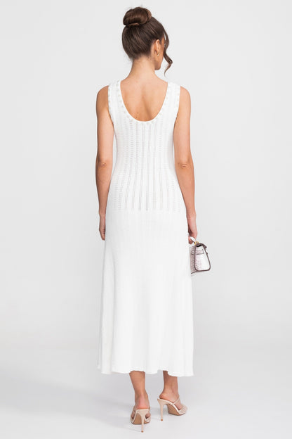 Ribbed Knit Dress & Cardigan Set | Women | Pearl Buttons | White | Steven & Levon