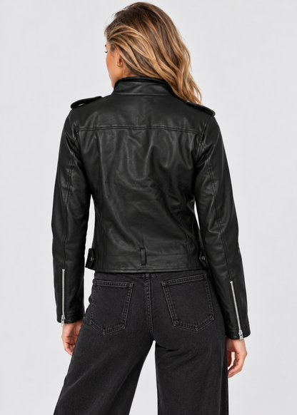 Women's PU Leather Jacket | Biker Jacket | Women | Zip Front & Padded Design | Steven & Levon