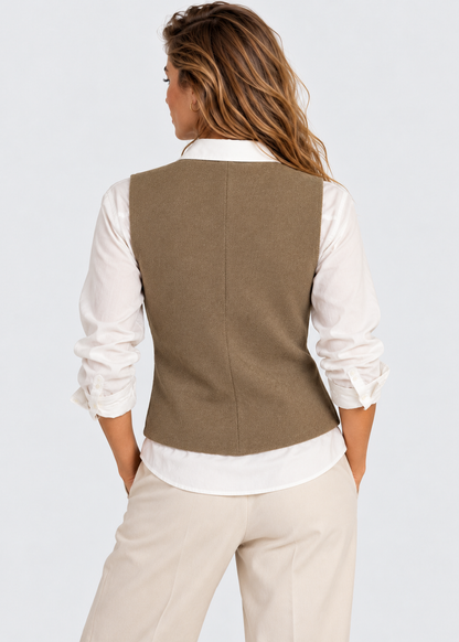 Women's Vest | Deep V-Neck Button Sleeveless Casual Top | Steven & Levon
