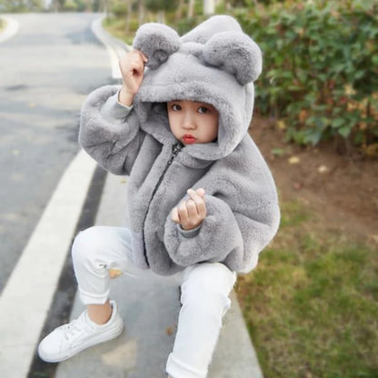 Kids Teddy Fleece Hooded Jacket | Boys & Girls | Bear Ears | Plush Winter Coat | Steven & Levon