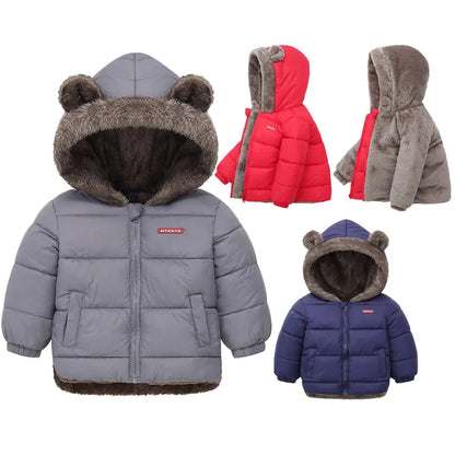 Kids Hooded Puffer Jacket | Boys & Girls | Bear Ears | Fleece Lined Winter Coat | Steven & Levon