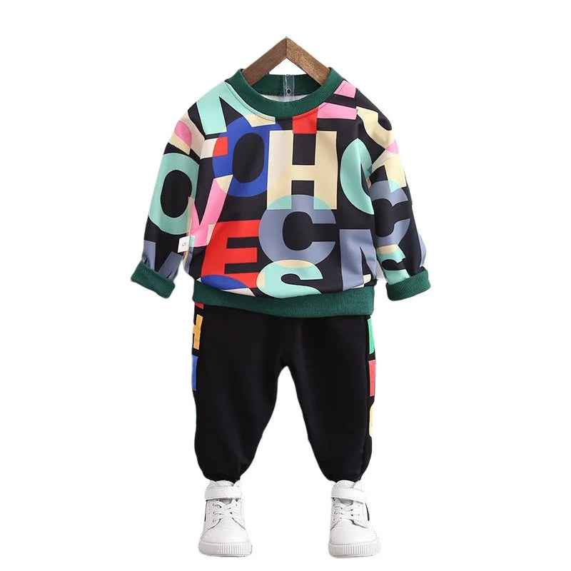 Kids Letter Print Sweatshirt & Jogger Set | Boys & Girls | Casual Tracksuit | Steven & Levon