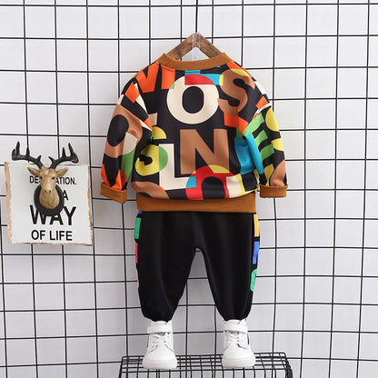 Kids Letter Print Sweatshirt & Jogger Set | Boys & Girls | Casual Tracksuit | Steven & Levon