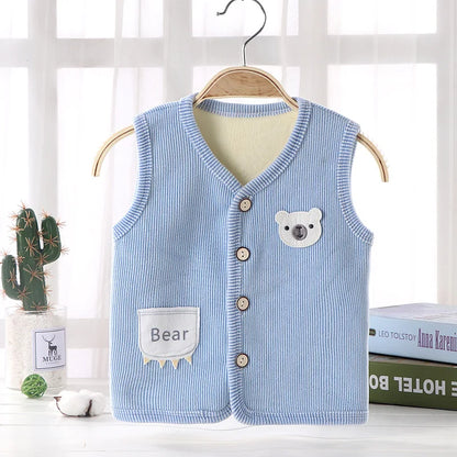 Kids Fleece Lined Vest | Boys & Girls | Corduroy | Bear Patch | Winter Outerwear | Steven & Levon