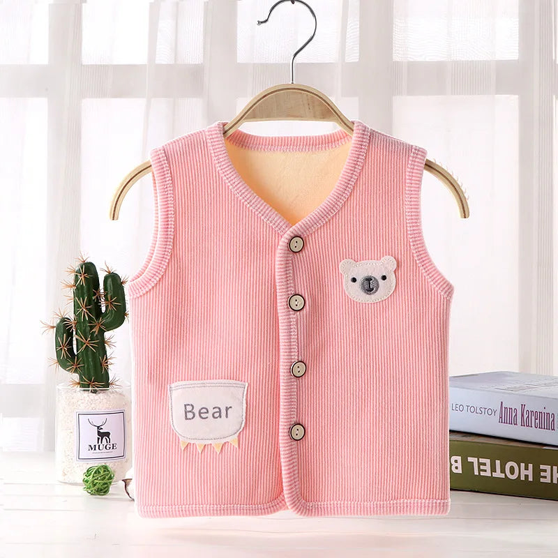 Kids Fleece Lined Vest | Boys & Girls | Corduroy | Bear Patch | Winter Outerwear | Steven & Levon
