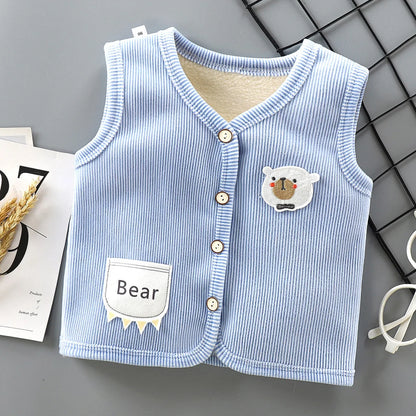 Kids Fleece Lined Vest | Boys & Girls | Corduroy | Bear Patch | Winter Outerwear | Steven & Levon